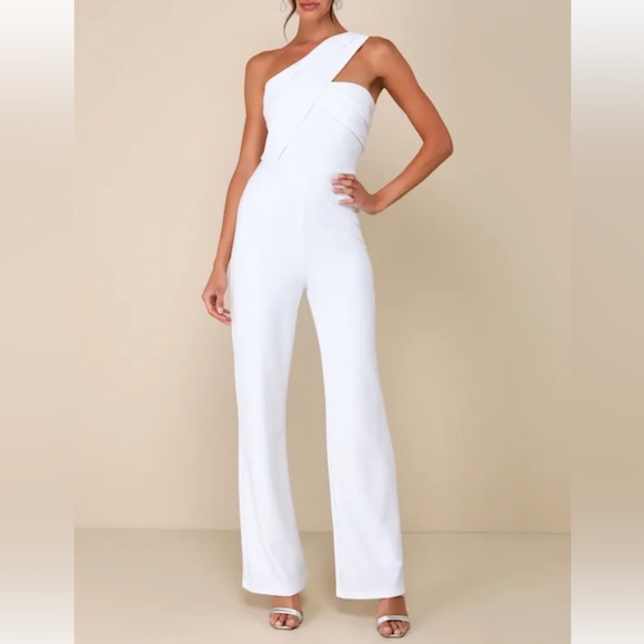 Lulus Pants - Lulus Devoted to Fun Ivory One-Shoulder Sleeveless Jumpsuit Size Medium NWOT